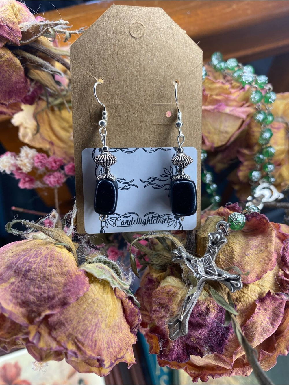 Handcrafted Black Stone Drop Earrings -